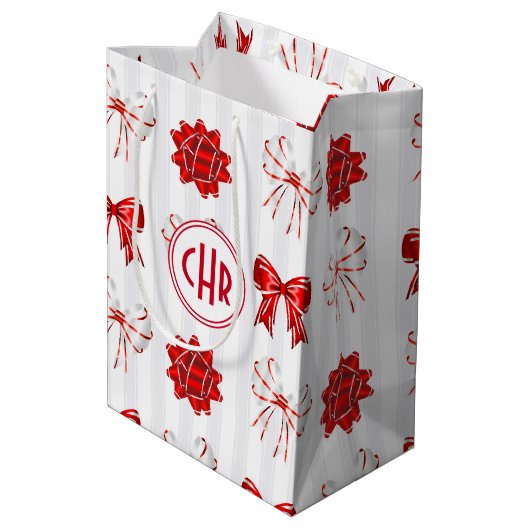 可愛いリ赤と白ボン |白い背景 ミディアムペーパーバッグ (裏面アングル)