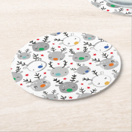 可愛いルドルフの頭に小さな星 ラウンドペーパーコースター