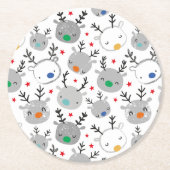 可愛いルドルフの頭に小さな星 ラウンドペーパーコースター (正面)