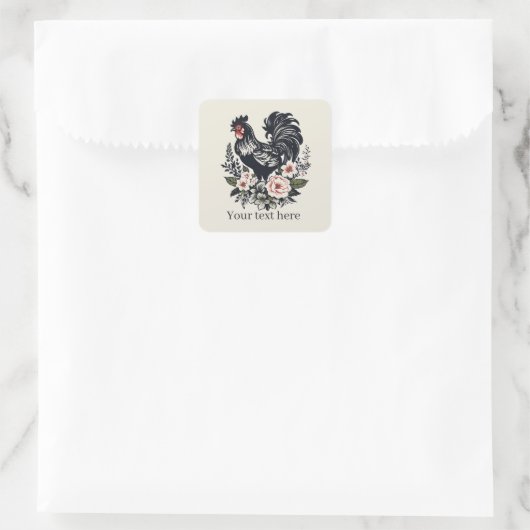 可愛いルースター愛好家メッセージを追加スクエアステッカー スクエアシール (バッグ)