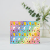 可愛いレインボーシックバニーの卵のバスケットのイースターパターン シーズンポストカード (スタンド正面)