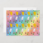 可愛いレインボーシックバニーの卵のバスケットのイースターパターン シーズンポストカード (正面/裏面)