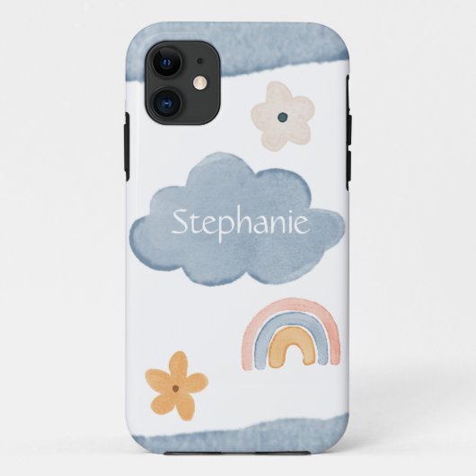 可愛いレインボーシンプルーの水の色フローラあなたの名前 Case-Mate iPhoneケース (裏面)