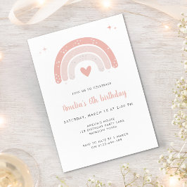 可愛いレインボーピンクのスクリプトガールバースデーパーティー 招待状