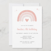 可愛いレインボーピンクのスクリプトガールバースデーパーティー 招待状 (正面)