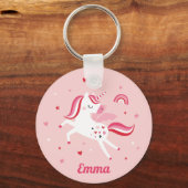 可愛いレインボーユニコーンハートとスターピンク キーホルダー (正面)