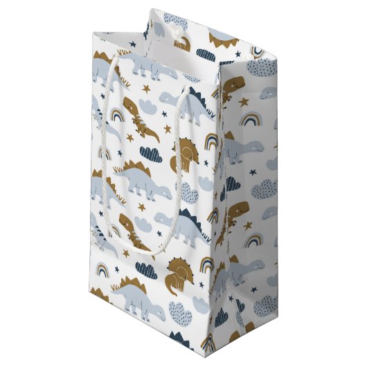 可愛いレインボー恐竜の模様 スモールペーパーバッグ (正面アングル)
