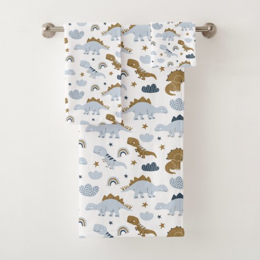 可愛いレインボー恐竜の模様 バスタオルセット (インサイチュ)