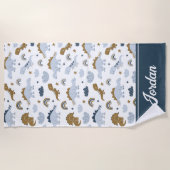 可愛いレインボー恐竜の模様 ビーチタオル (正面)