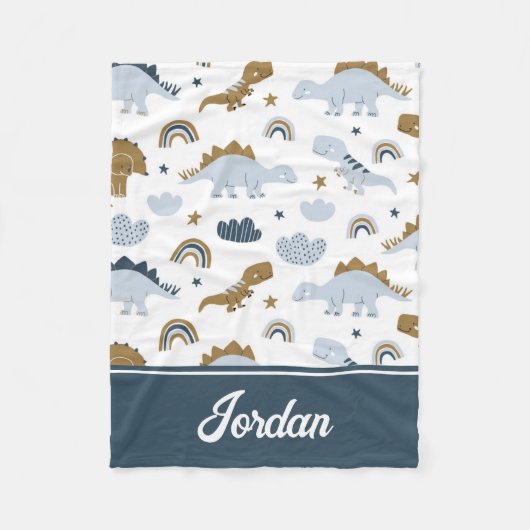 可愛いレインボー恐竜の模様 フリースブランケット (正面)