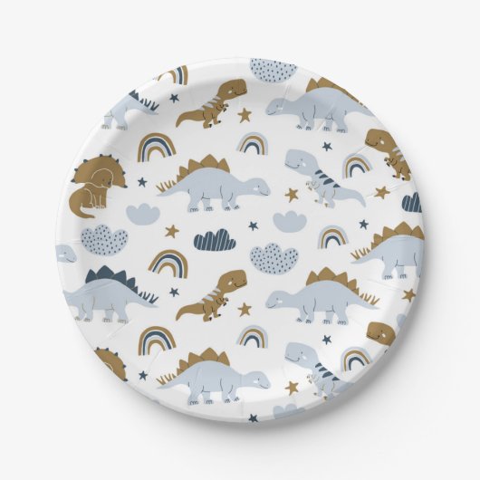 可愛いレインボー恐竜の模様 ペーパープレート (正面)