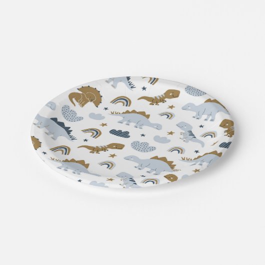 可愛いレインボー恐竜の模様 ペーパープレート (アングル)