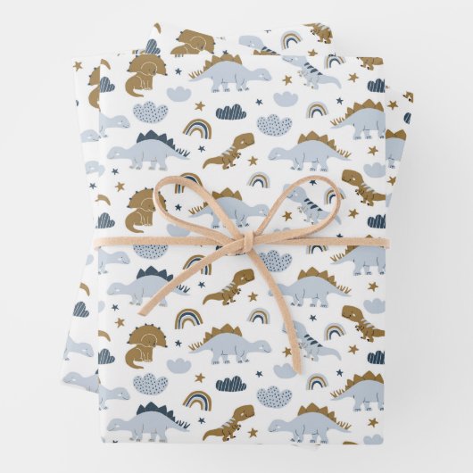 可愛いレインボー恐竜の模様 ラッピングペーパーシート (インサイチュ)