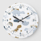 可愛いレインボー恐竜の模様 ラージ壁時計 (正面)