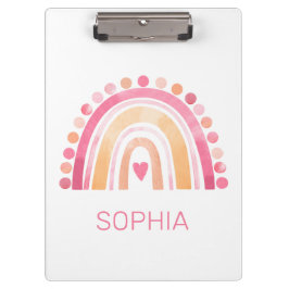 可愛いレインボー、ピンクのボホの水色 クリップボード