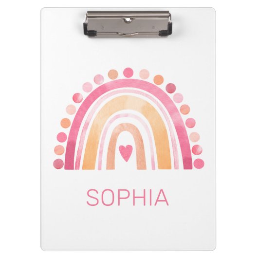 可愛いレインボー、ピンクのボホの水色 クリップボード (正面)