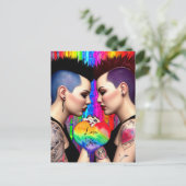 可愛いレズビアンカップル虹の芸術あなたを愛 ポストカード (スタンド正面)