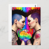 可愛いレズビアンカップル虹の芸術あなたを愛 ポストカード (正面/裏面)