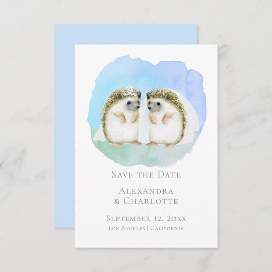 可愛いレズビアン・ヘッジホッグ・カップルの日付を保存結婚する セーブザデート (正面/裏面)