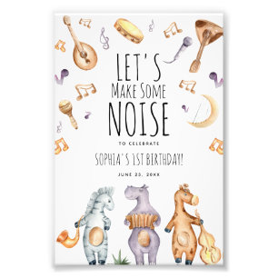 可愛いレッツノイズを作るアフリカの動物の誕生日 フォトプリント           