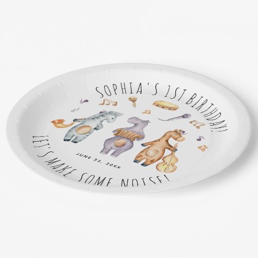 可愛いレッツノイズを作るアフリカの動物の誕生日 ペーパープレート (アングル)