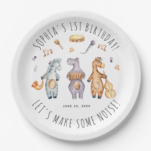 可愛いレッツノイズを作るアフリカの動物の誕生日 ペーパープレート (正面)