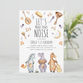 可愛いレッツノイズを作るアフリカの動物の誕生日 招待状 (スタンド正面)