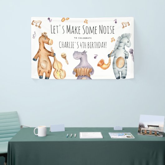 可愛いレッツノイズを作るアフリカの動物の誕生日 横断幕 (トレードショー)