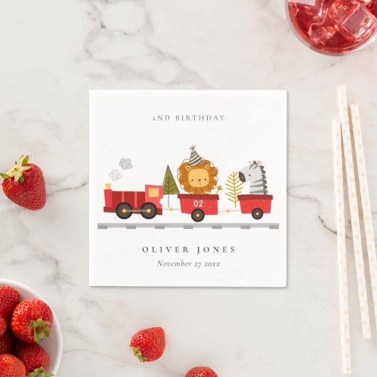 可愛いレッドウッドランド動物列車任意の年齢誕生日 スタンダードカクテルナプキン (インサイチュ)