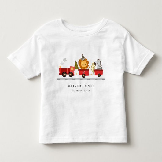 可愛いレッドウッドランド動物列車任意の年齢誕生日 トドラーTシャツ (正面)