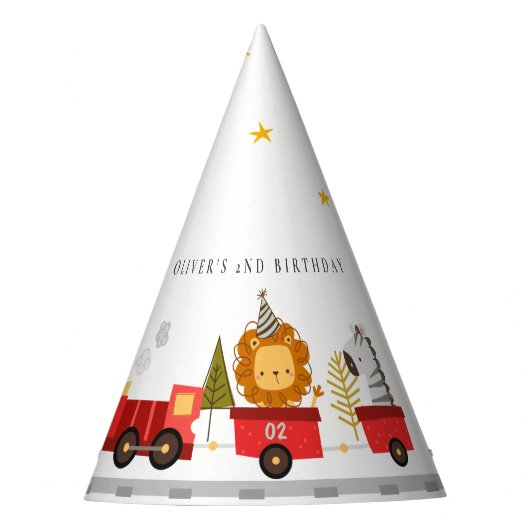 可愛いレッドウッドランド動物列車任意の年齢誕生日 パーティーハット (正面)