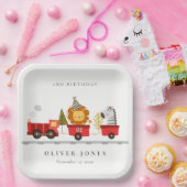 可愛いレッドウッドランド動物列車任意の年齢誕生日 ペーパープレート (パーティー)