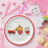 可愛いレッドウッドランド動物列車任意の年齢誕生日 ペーパープレート (パーティー)