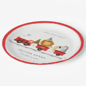 可愛いレッドウッドランド動物列車任意の年齢誕生日 ペーパープレート (アングル)