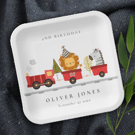 可愛いレッドウッドランド動物列車任意の年齢誕生日 ペーパープレート