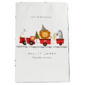 可愛いレッドウッドランド動物列車任意の年齢誕生日 ミディアムペーパーバッグ (正面)