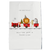 可愛いレッドウッドランド動物列車任意の年齢誕生日 ミディアムペーパーバッグ (裏面)