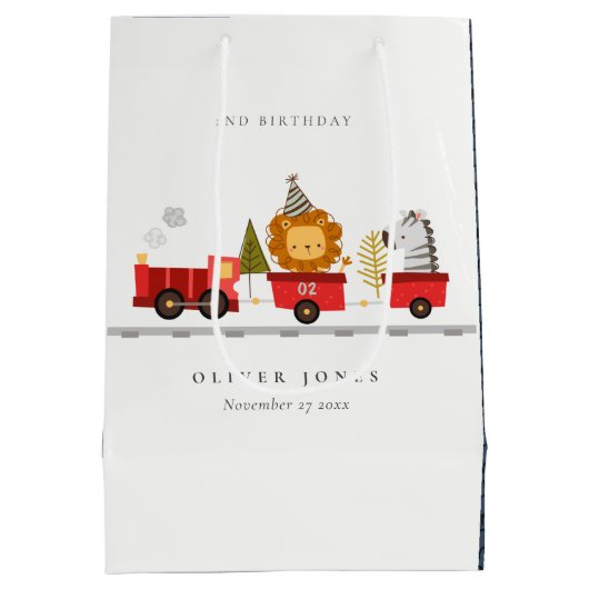 可愛いレッドウッドランド動物列車任意の年齢誕生日 ミディアムペーパーバッグ (裏面)