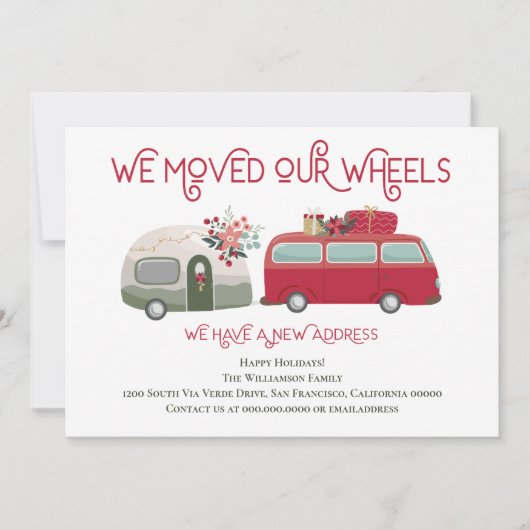 可愛いレッドバントレーラー引っ越しました新しいアドレス 案内状 (正面)