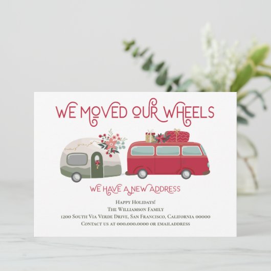 可愛いレッドバントレーラー引っ越しました新しいアドレス 案内状 (スタンド正面)