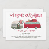 可愛いレッドバントレーラー引っ越しました新しいアドレス 案内状 (正面/裏面)