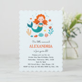 可愛いレッドヘッドマーメイドキッズガールバースデーパーティー 招待状 (スタンド正面)