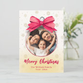 可愛いレッドボウ写真オーナメントクリスマスファミリー名 シーズンカード (スタンド正面)