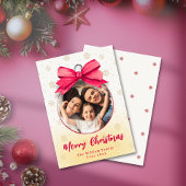 可愛いレッドボウ写真オーナメントクリスマスファミリー名 シーズンカード