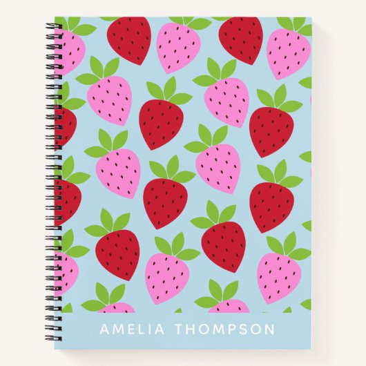可愛いレトロいちごフルーツのパタパーソナライズされたーン ノートブック (正面)