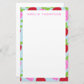 可愛いレトロいちごフルーツのパタパーソナライズされたーン 便箋 (正面/裏面)