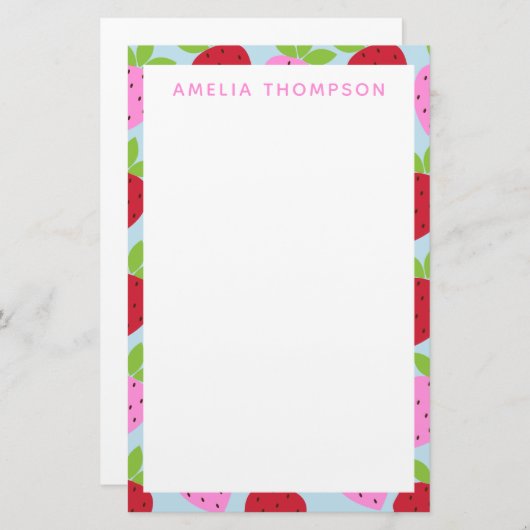 可愛いレトロいちごフルーツのパタパーソナライズされたーン 便箋 (正面/裏面)