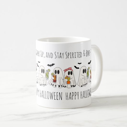 可愛いレトロおもしろい引用文こうもりハッピーハローウィン幽霊 コーヒーマグカップ (正面右)