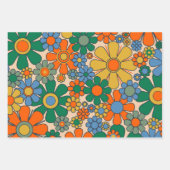 可愛いレトロお洒落ヴィンテージ花ストライプ類 ラッピングペーパーシート (正面3)