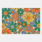 可愛いレトロお洒落ヴィンテージ花ストライプ類 ラッピングペーパーシート (正面)